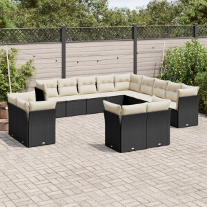 vidaXL 13-delige Loungeset met kussens poly rattan zwart