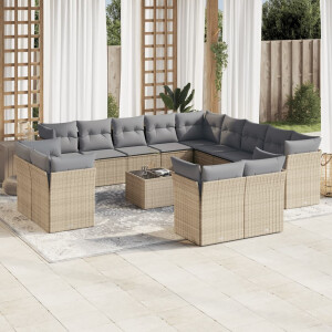 vidaXL 14-delige Loungeset met kussens poly rattan beige