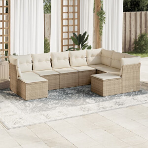 vidaXL 9-delige Loungeset met kussens poly rattan beige