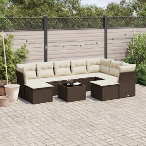 vidaXL 10-delige Loungeset met kussens poly rattan bruin