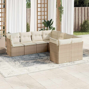 vidaXL 8-delige Loungeset met kussens poly rattan beige