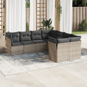 vidaXL 8-delige Loungeset met kussens poly rattan grijs