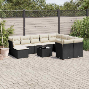 vidaXL 11-delige Loungeset met kussens poly rattan zwart