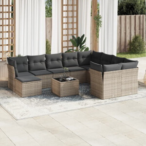 vidaXL 11-delige Loungeset met kussens poly rattan grijs