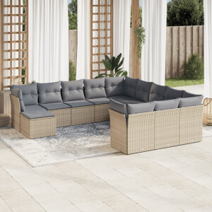 vidaXL 12-delige Loungeset met kussens poly rattan beige