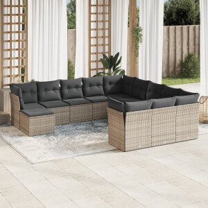 vidaXL 12-delige Loungeset met kussens poly rattan grijs