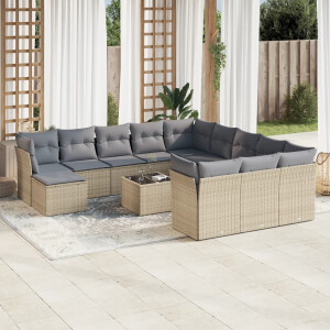 vidaXL 13-delige Loungeset met kussens poly rattan beige