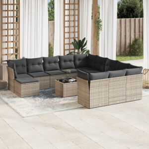 vidaXL 13-delige Loungeset met kussens poly rattan grijs