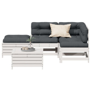 vidaXL 5-delige Loungeset met kussens massief grenenhout wit