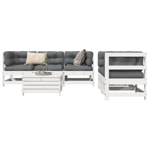 vidaXL 6-delige Loungeset massief grenenhout wit