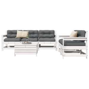 vidaXL 6-delige Loungeset massief grenenhout wit