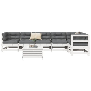 vidaXL 7-delige Loungeset massief grenenhout wit
