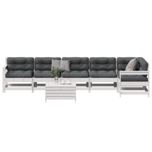 vidaXL 7-delige Loungeset met kussens massief grenenhout wit