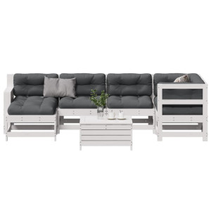 vidaXL 7-delige Loungeset met kussens massief grenenhout wit