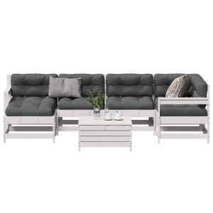 vidaXL 7-delige Loungeset met kussens massief grenenhout wit