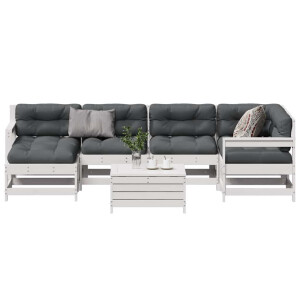 vidaXL 7-delige Loungeset met kussens massief grenenhout wit
