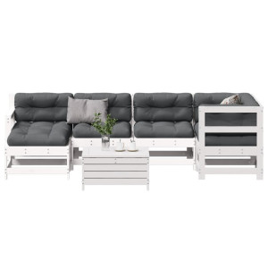 vidaXL 7-delige Loungeset met kussens massief grenenhout wit