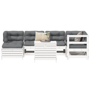vidaXL 7-delige Loungeset massief grenenhout wit