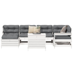 vidaXL 7-delige Loungeset massief grenenhout wit