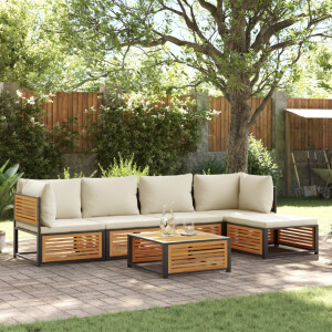 vidaXL 6-delige Loungeset met kussens massief acaciahout