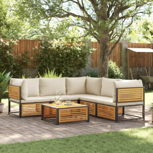 vidaXL 6-delige Loungeset met kussens massief acaciahout