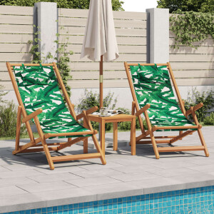 vidaXL Opklapbare stoelen, 2 stuks, stof met bladmotief en massief hout.