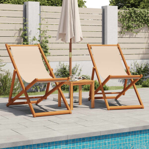 vidaXL Opklapbare stoelen, 2 stuks, beige stof en massief hout