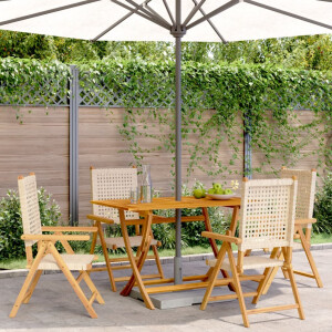 vidaXL Tuinstoelen 4 st verstelbaar poly rattan en massief hout beige