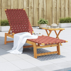 vidaXL Ligbed met tafel massief acaciahout en stof rood