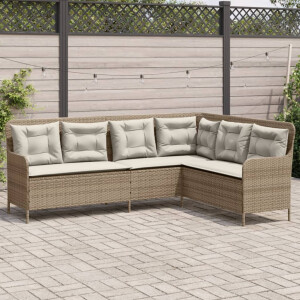 vidaXL Tuinbank met kussens L-vormig poly rattan beige