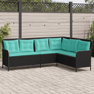 vidaXL Tuinbank met kussens L-vormig zwart poly rattan