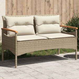 vidaXL Tuinbank met kussens 116x62,5x74 cm poly rattan beige