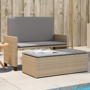 vidaXL Tuinbank met kussens en voetenbank poly rattan beige