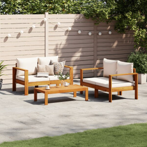 vidaXL 3-delige Loungeset met kussens massief acaciahout