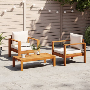 vidaXL 3-delige Loungeset met kussens massief acaciahout