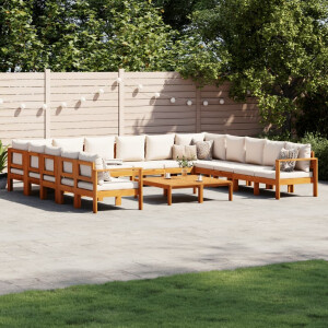 vidaXL 10-delige Loungeset met kussens massief acaciahout