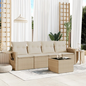 vidaXL 5-delige Loungeset met kussens poly rattan beige