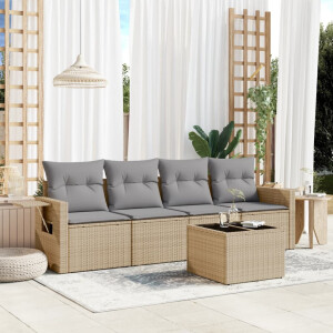vidaXL 5-delige Loungeset met kussens poly rattan beige