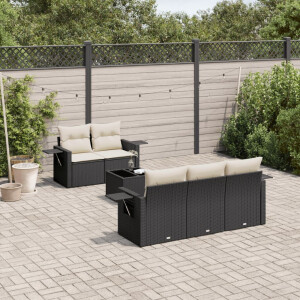 vidaXL 6-delige Loungeset met kussens poly rattan zwart
