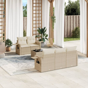 vidaXL 6-delige Loungeset met kussens poly rattan beige