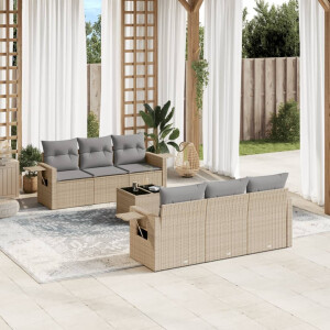 vidaXL 7-delige Loungeset met kussens poly rattan beige