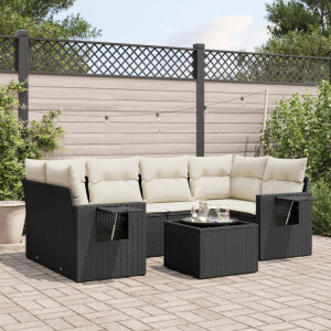 vidaXL 7-delige Loungeset met kussens poly rattan zwart
