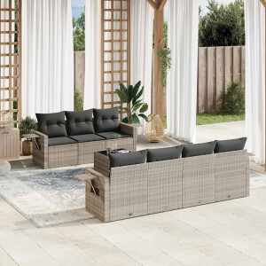 vidaXL 8-delige Loungeset met kussens poly rattan lichtgrijs