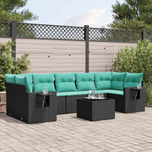 vidaXL 8-delige tuinbankset met kussens, zwart polyrotan
