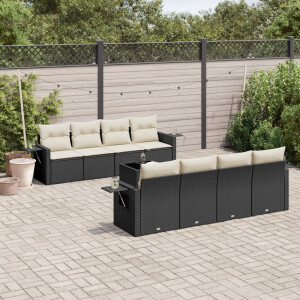 vidaXL 9-delige Loungeset met kussens poly rattan zwart