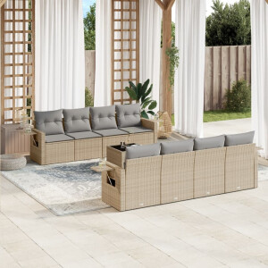 vidaXL 9-delige Loungeset met kussens poly rattan beige