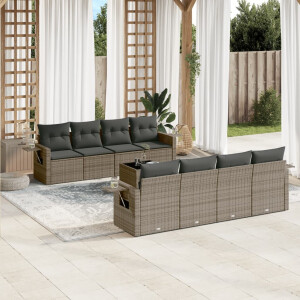vidaXL 9-delige Loungeset met kussens poly rattan grijs