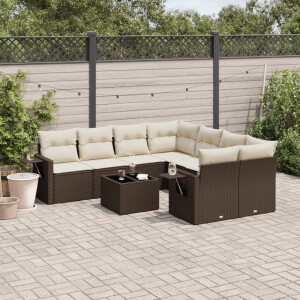 vidaXL 9-delige Loungeset met kussens poly rattan bruin