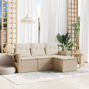 vidaXL 4-delige Loungeset met kussens poly rattan beige