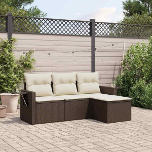 vidaXL 4-delige Loungeset met kussens poly rattan bruin